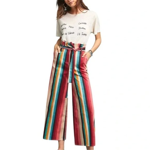 Anthropologie Pants Womens 4 Seen Worn Kept Striped High Rise Paperbag Wide Leg - Picture 1 of 3
